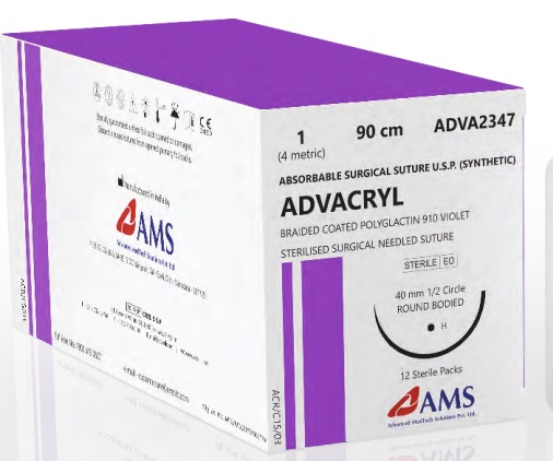 ADVACRYL -BRAIDED COATED POLYGLACTIN 910 VIOLET 2 75CM 1/2 CIR TC SINGLE ARM 36MM